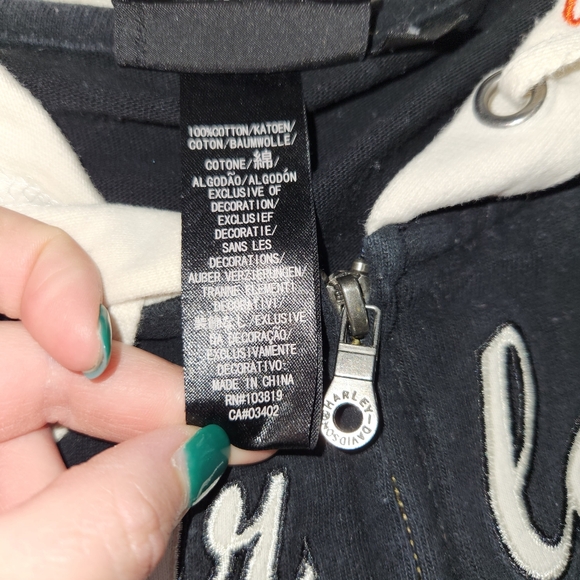 Vtg Harley Davidson Full Ziz Hoodie Women L, Black Logo Embroidered Biker 90s - Picture 3 of 9